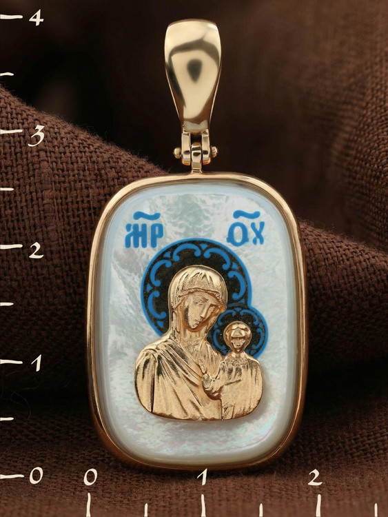 Образок из золота c эмаль и перламутром