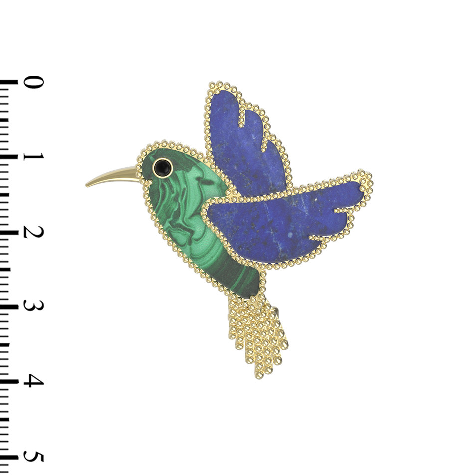 Брошь из лимонного золота c эмаль , лазуритом и малахитом