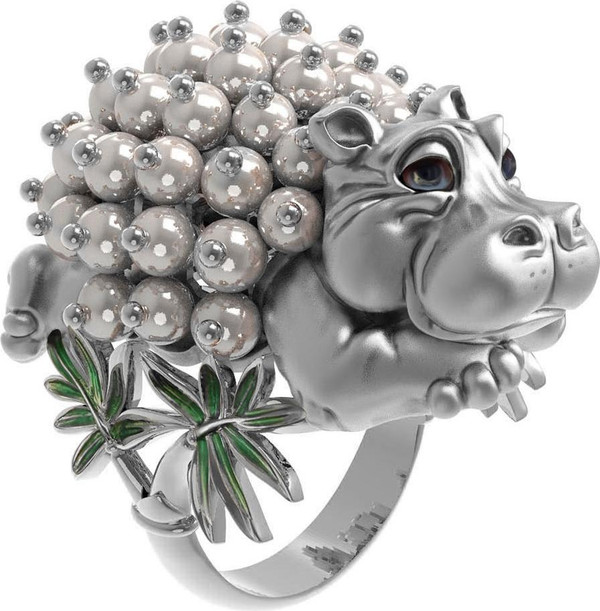 Кольцо из белого золота c эмаль и жемчугом