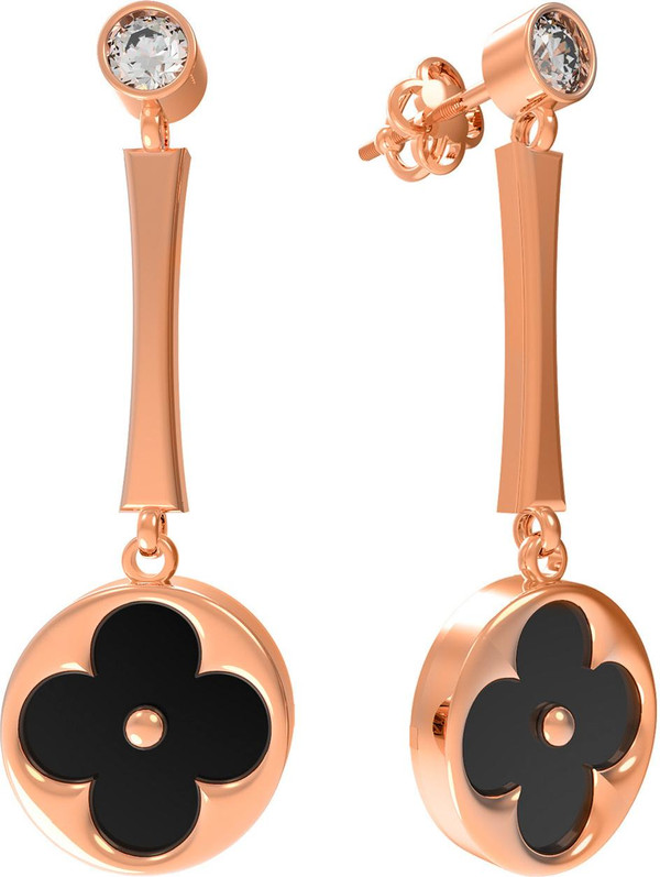 Серьги из золота c фианитом и ониксом