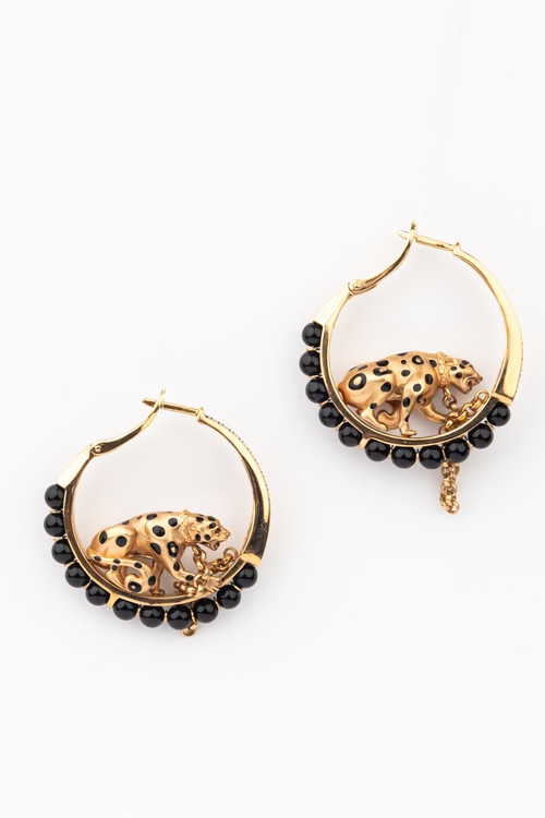 Серьги из золота c эмаль и ониксом