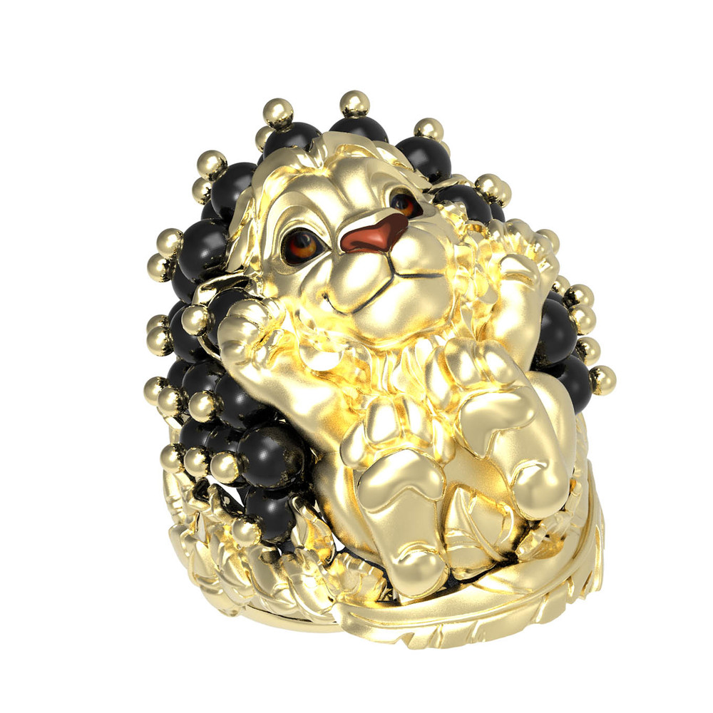 Кольцо из лимонного золота c эмаль и ониксом