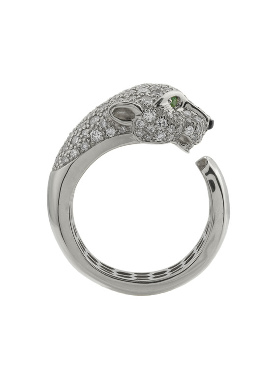 Кольцо из белого золота c бриллиантами, изумрудом и ониксом