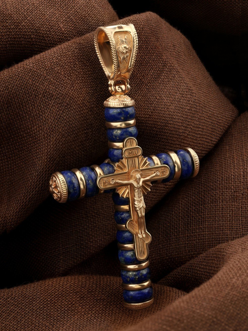 Крест из золота c лазуритом