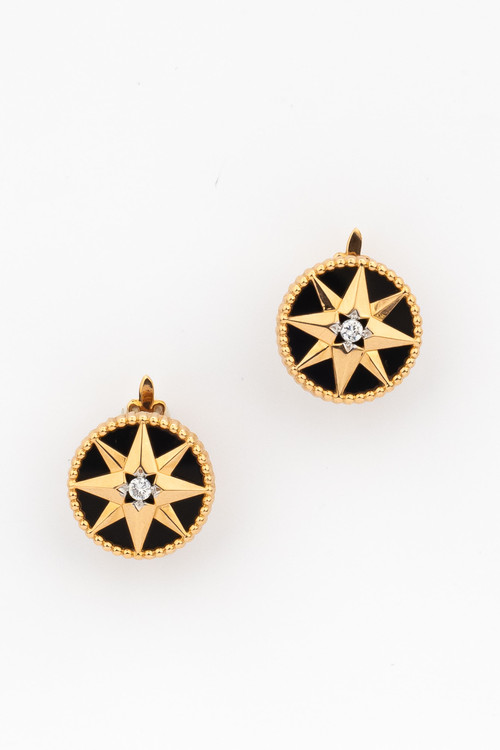 Серьги из золота c фианитом и ониксом