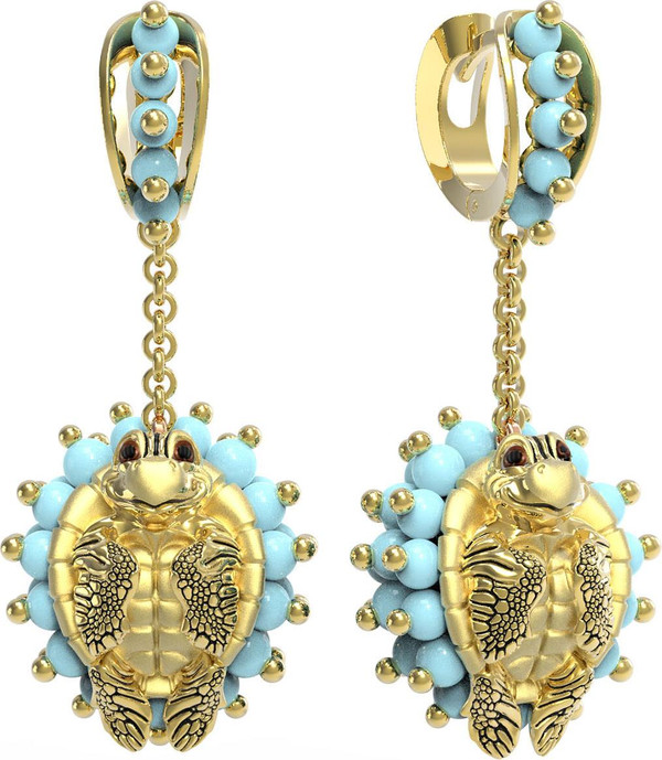 Серьги из лимонного золота c эмаль и бирюзой