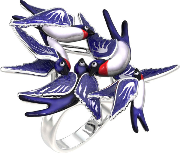 Кольцо из белого золота c эмаль