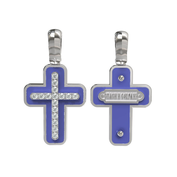 Крест из белого золота c эмалью и бриллиантами