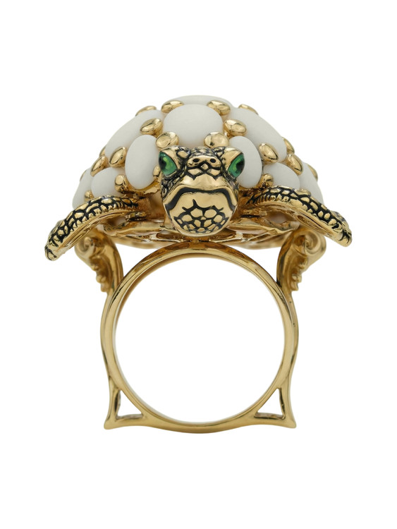 Кольцо из лимонного золота c эмаль и бивнем мамонта