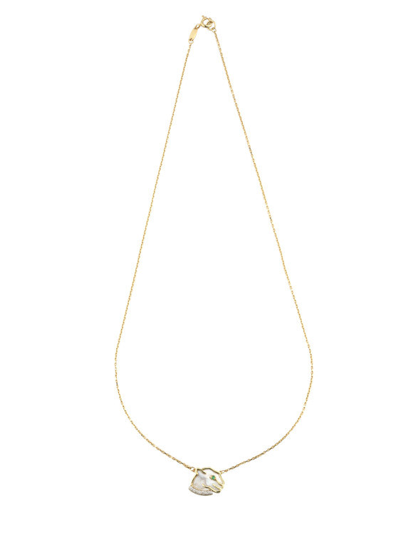 Колье из лимонного золота c бриллиантами, изумрудом и перламутром