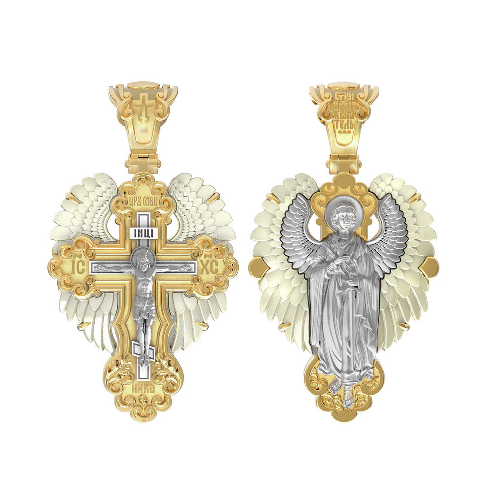 Крест из лимонного золота c перламутром