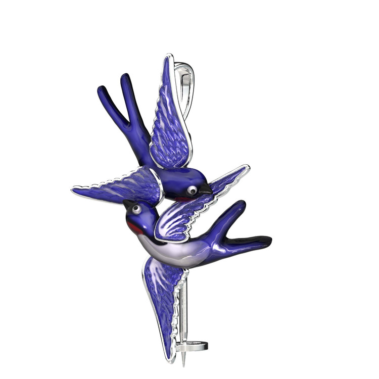 Брошь из белого золота c эмаль