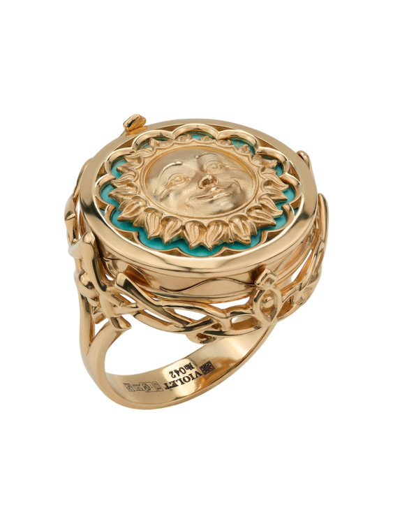 Кольцо из золота c бирюзой и лазуритом