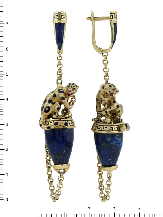 Серьги из лимонного золота c эмалью и лазуритом