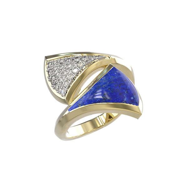 Кольцо из лимонного золота c бриллиантами и лазуритом