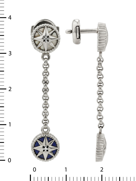 Серьги из белого золота c бриллиантами, лазуритом и перламутром