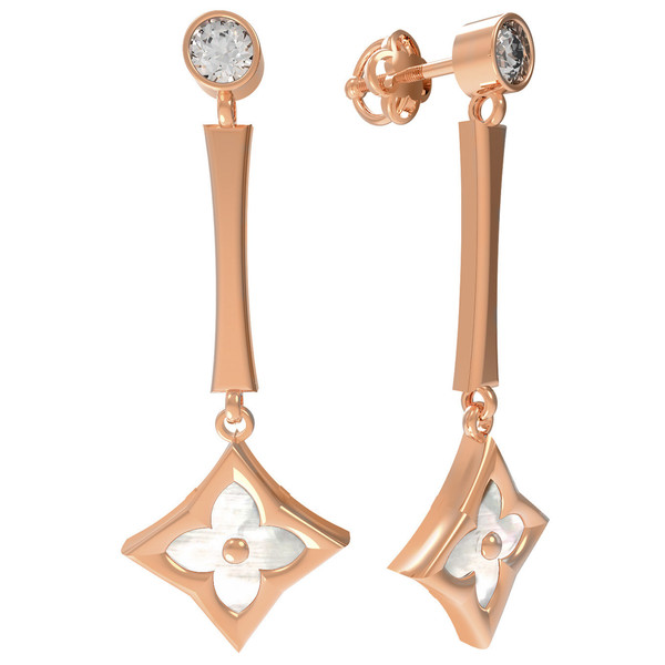 Серьги из золота c фианитом и перламутром