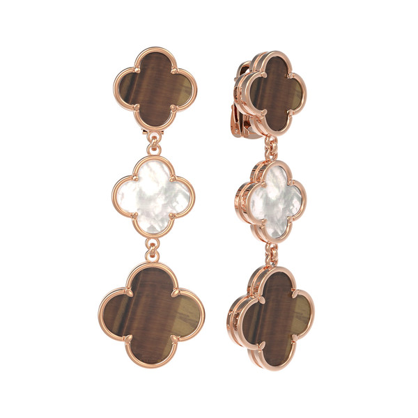 Серьги из золота c тигровым глазом и перламутром