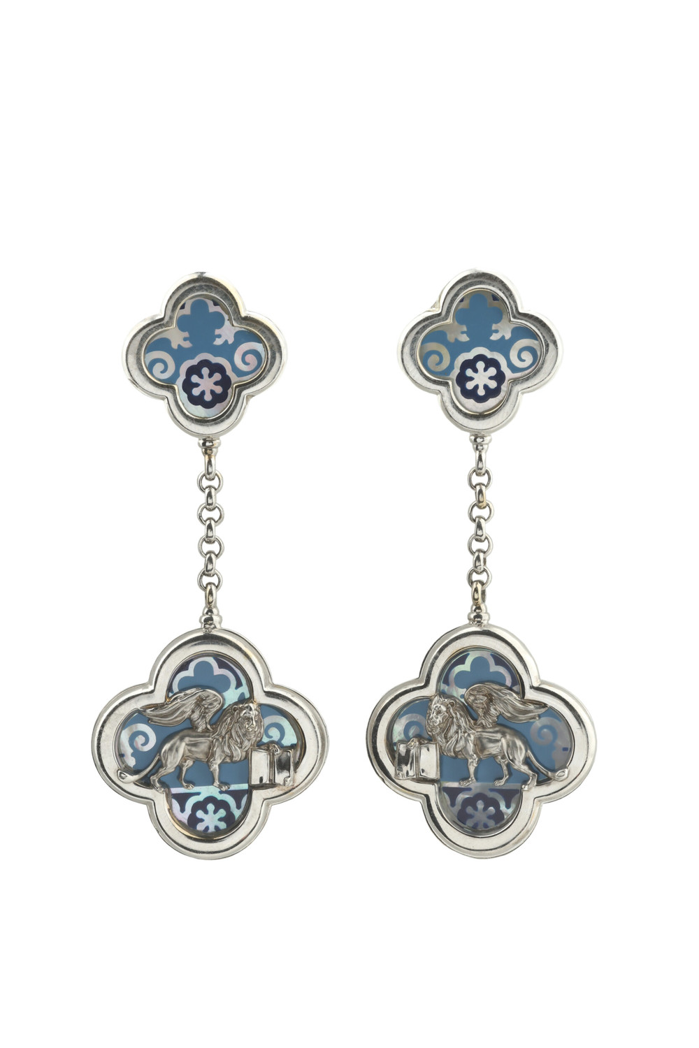 Серьги из белого золота c эмалью и перламутром