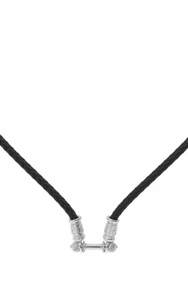 Шнурок кожаный из белого золота c кожаным шнурком