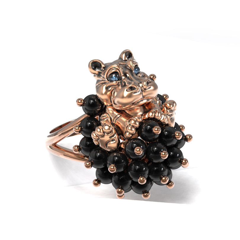 Кольцо из золота c эмалью и ониксом