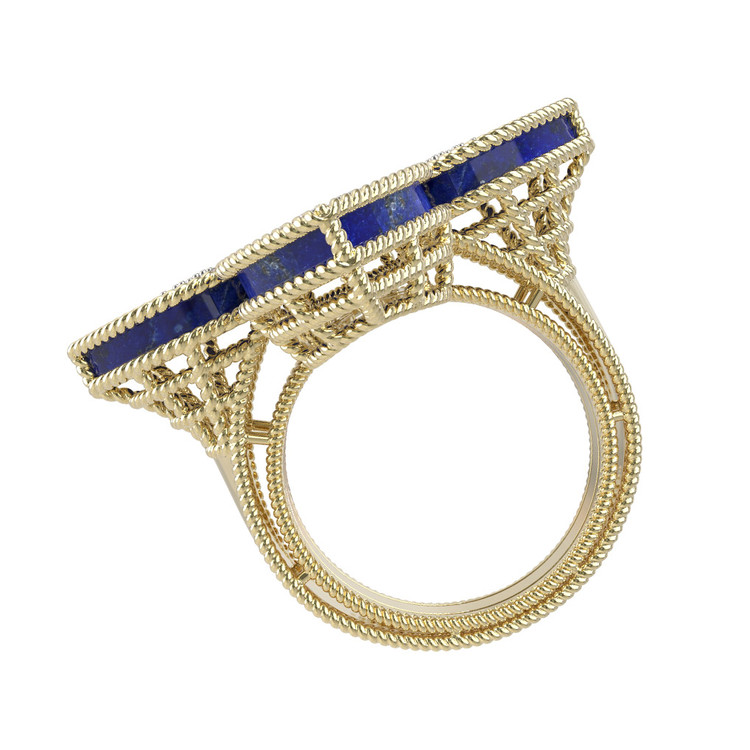 Кольцо из лимонного золота c бриллиантами и лазуритом