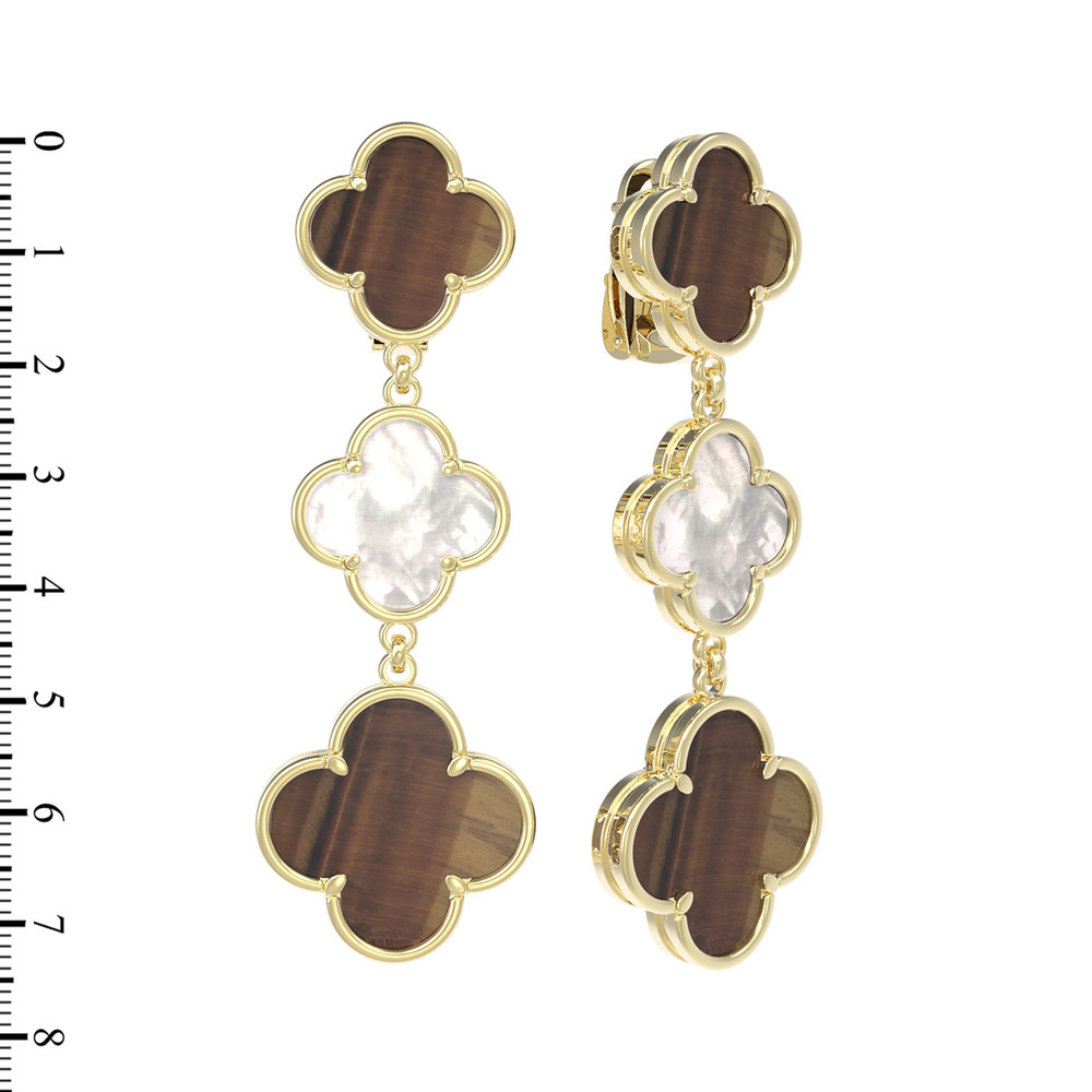 Серьги из лимонного золота c тигровым глазом и перламутром