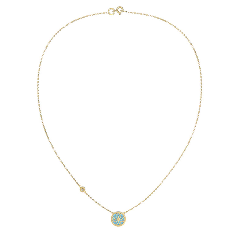 Колье из лимонного золота c бриллиантами и бирюзой