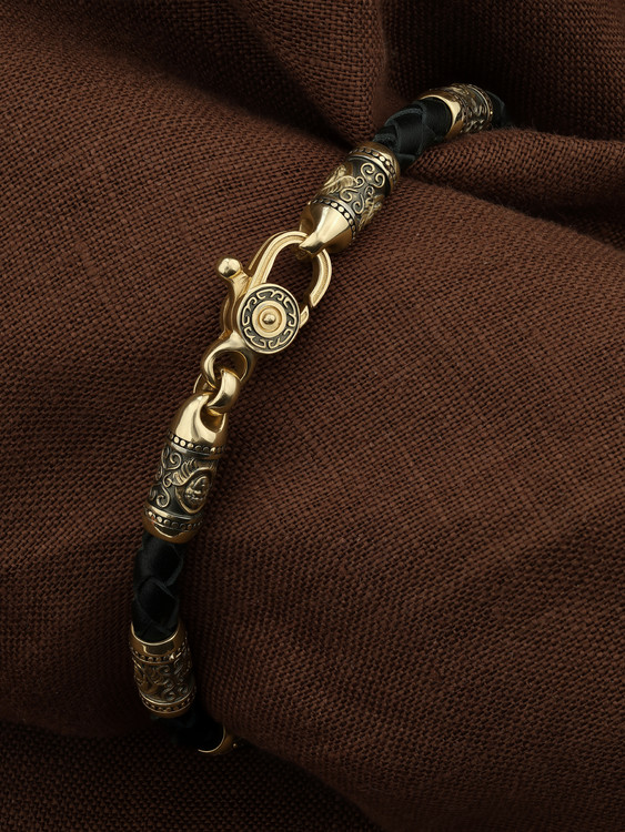 Браслет из лимонного золота c кожаным шнурком