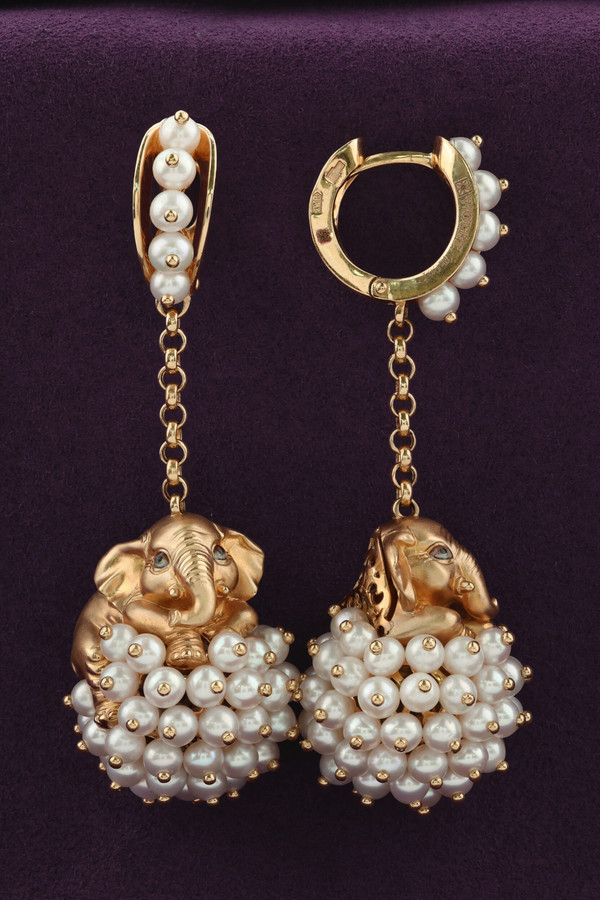 Серьги из золота c эмаль и жемчугом