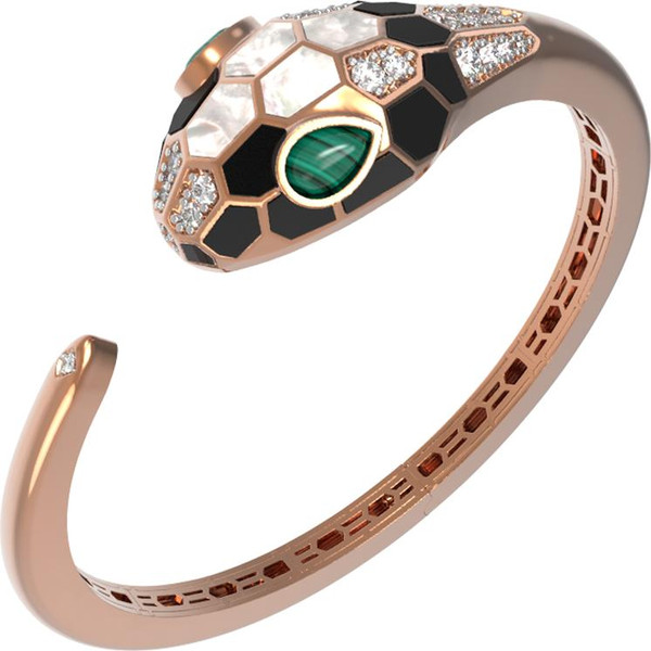 Браслет из золота c бриллиантами, рубином, ониксом, малахитом и перламутром