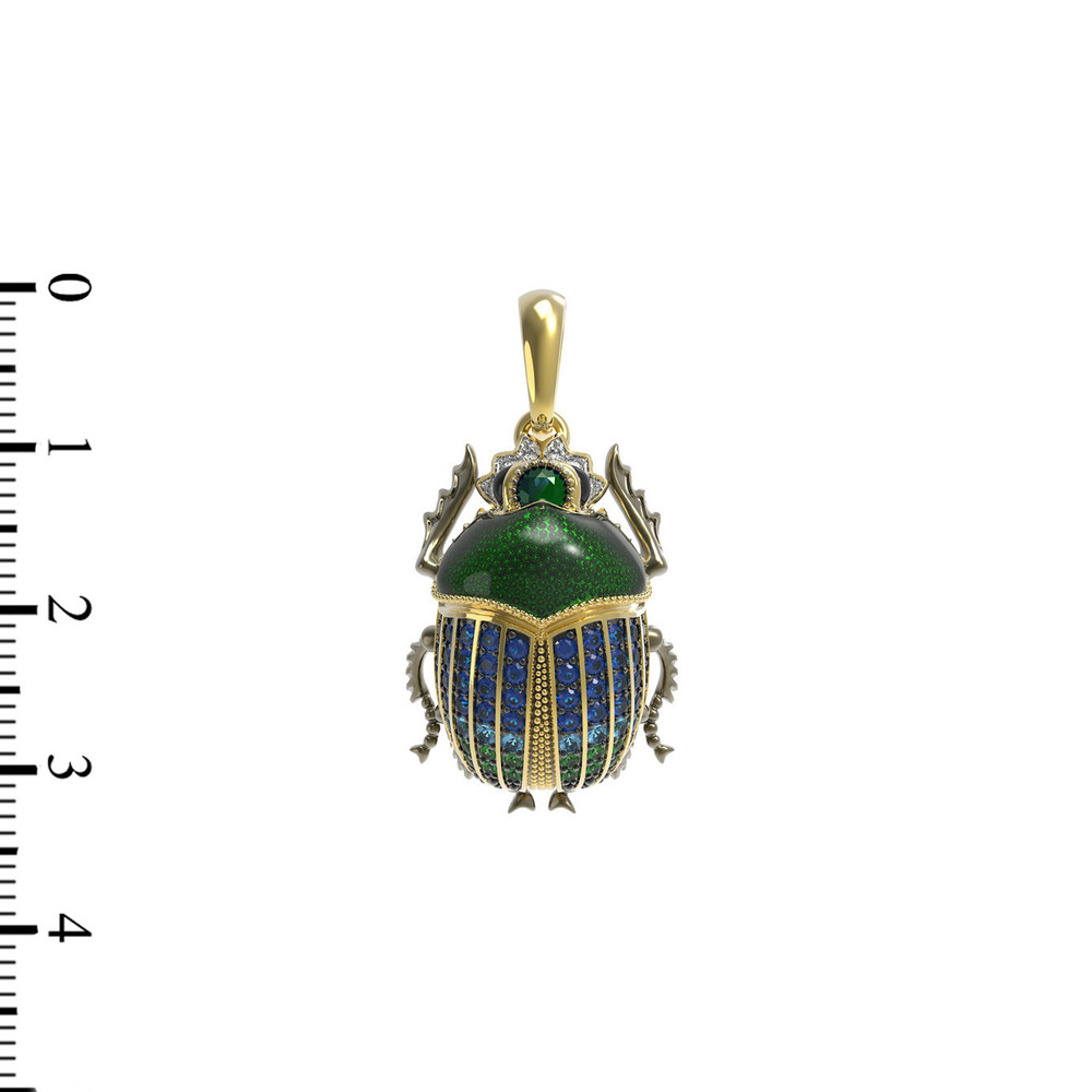 Подвеска из лимонного золота c эмаль , фианитом, турмалином и сапфиром