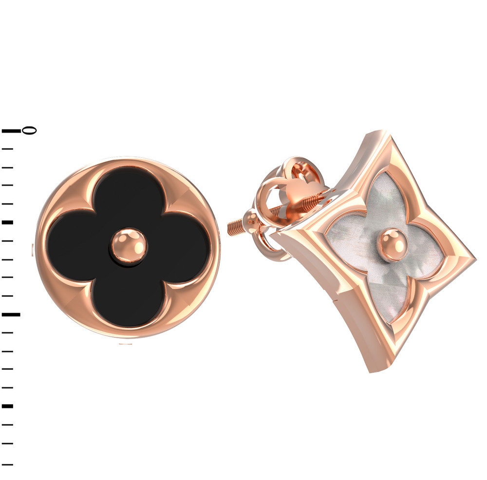 Серьги из золота c ониксом и перламутром