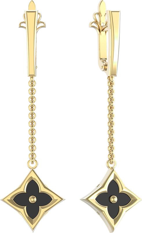 Серьги из лимонного золота c ониксом