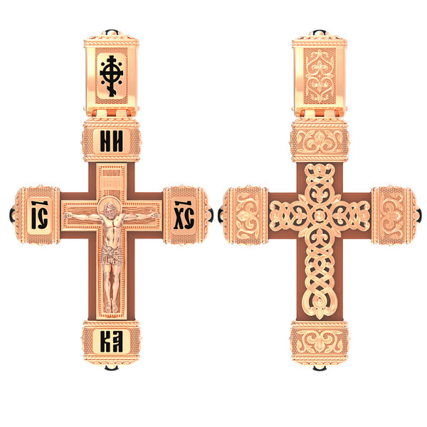 Крест из золота c эмаль , ониксом и деревом груши