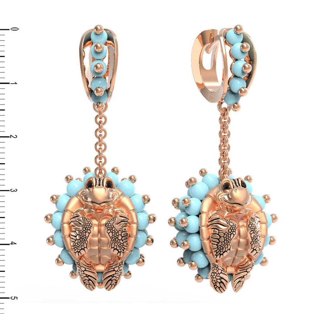 Серьги из золота c эмаль и бирюзой