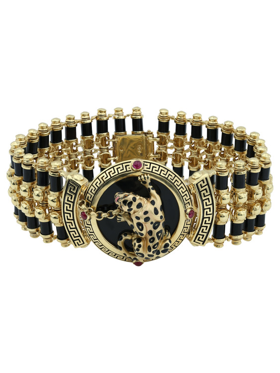 Браслет из лимонного золота c эмалью, ониксом и рубином