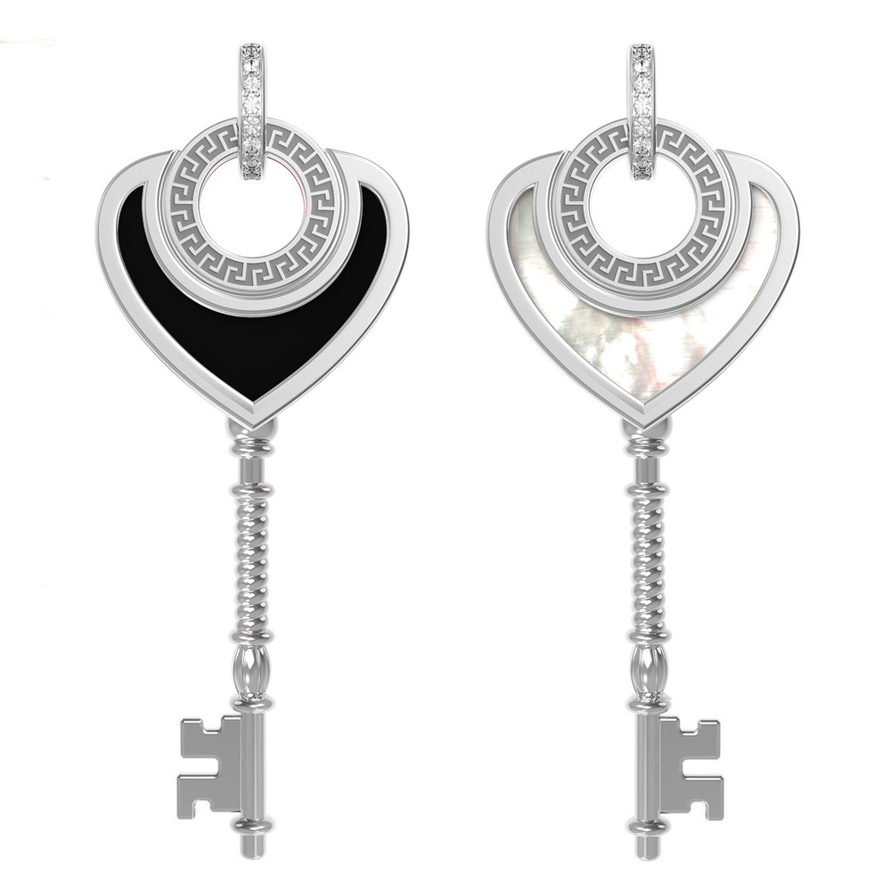 Подвеска из белого золота c фианитом, ониксом и перламутром