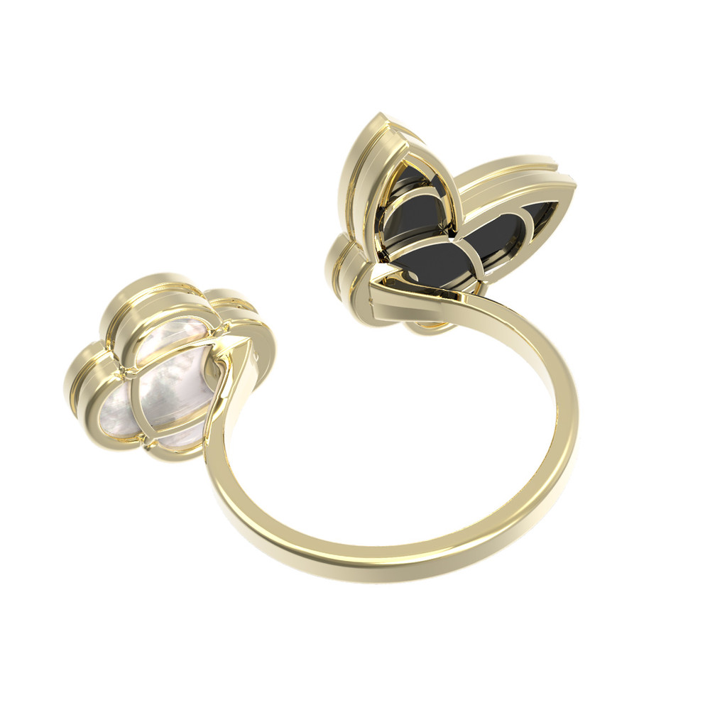 Кольцо из лимонного золота c ониксом и перламутром