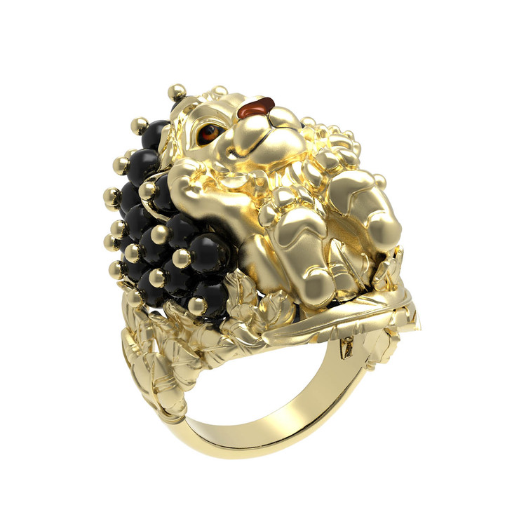 Кольцо из лимонного золота c эмаль и ониксом