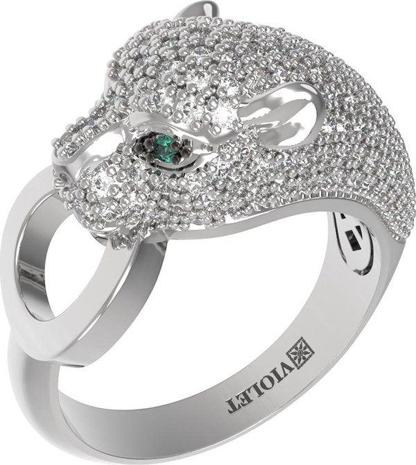 Кольцо из белого золота c бриллиантами и изумрудом