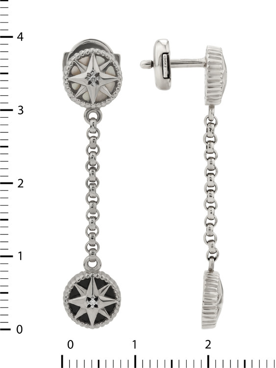 Серьги из белого золота c бриллиантами, ониксом и перламутром