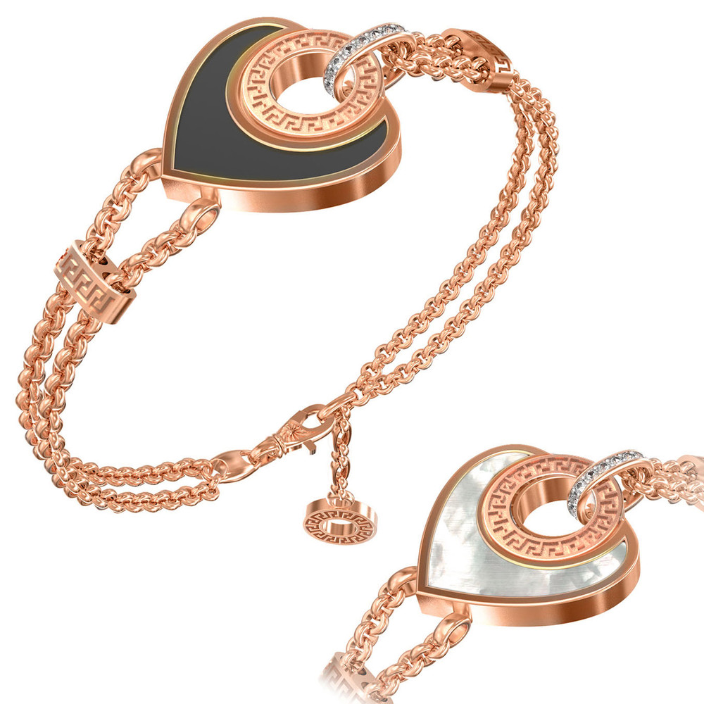 Браслет из золота c фианитом, ониксом и перламутром