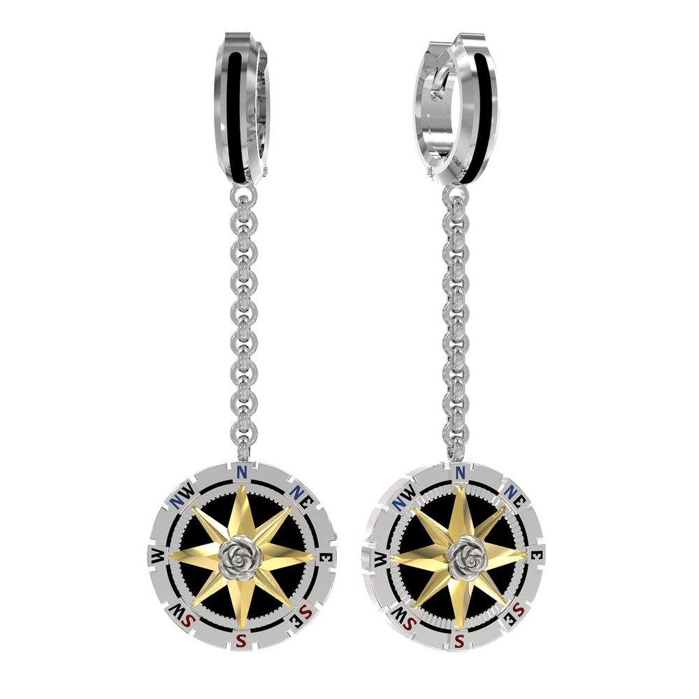 Серьги из белого золота c эмалью и ониксом