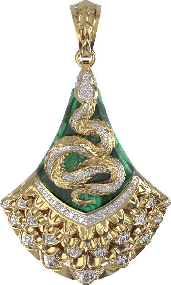 Подвеска из лимонного золота c бриллиантами и малахитом