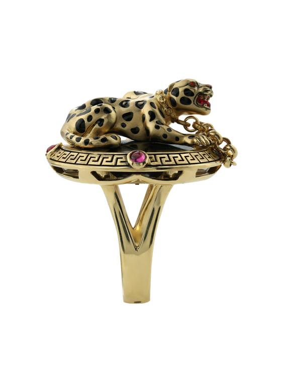 Кольцо из лимонного золота c эмаль , ониксом и рубином