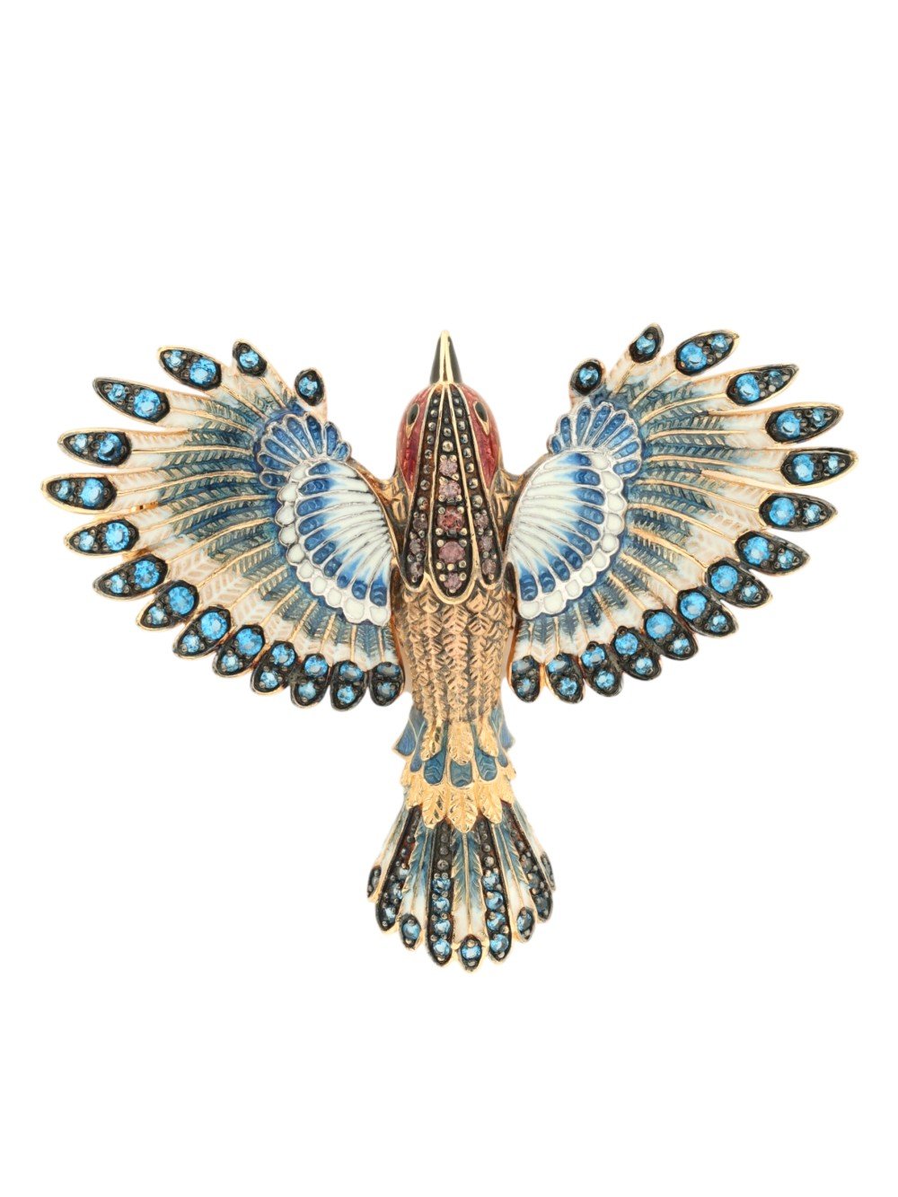 Брошь из золота c эмаль и фианитом