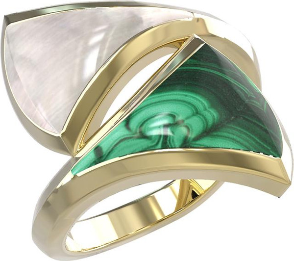 Кольцо из лимонного золота c малахитом и перламутром