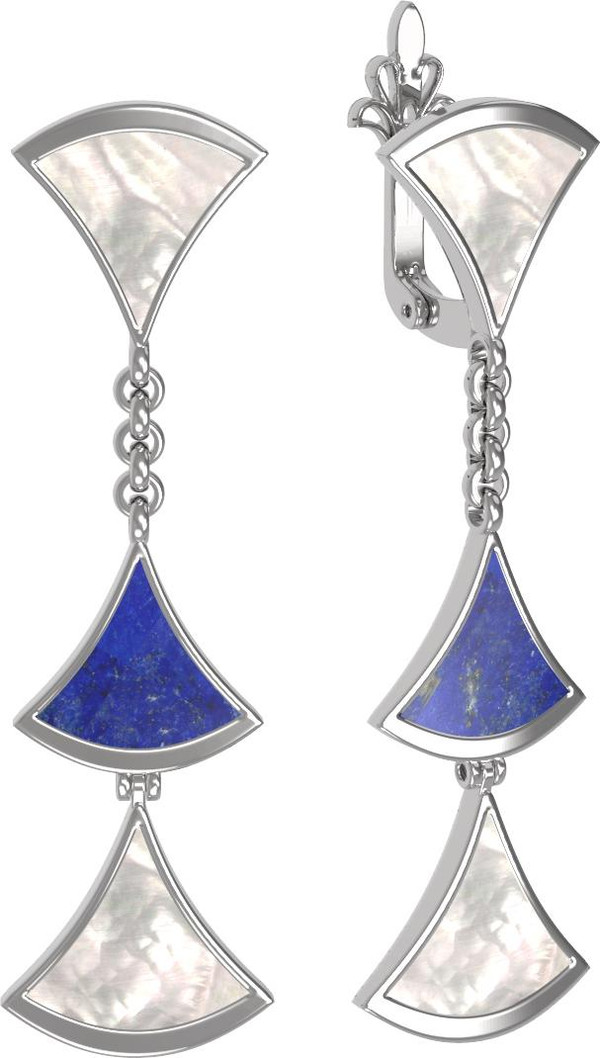 Серьги из белого золота c лазуритом и перламутром