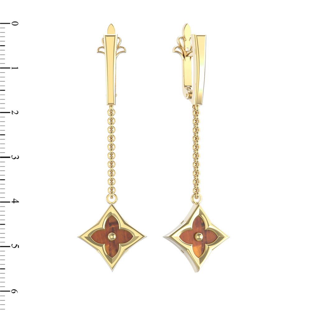 Серьги из лимонного золота c тигровым глазом